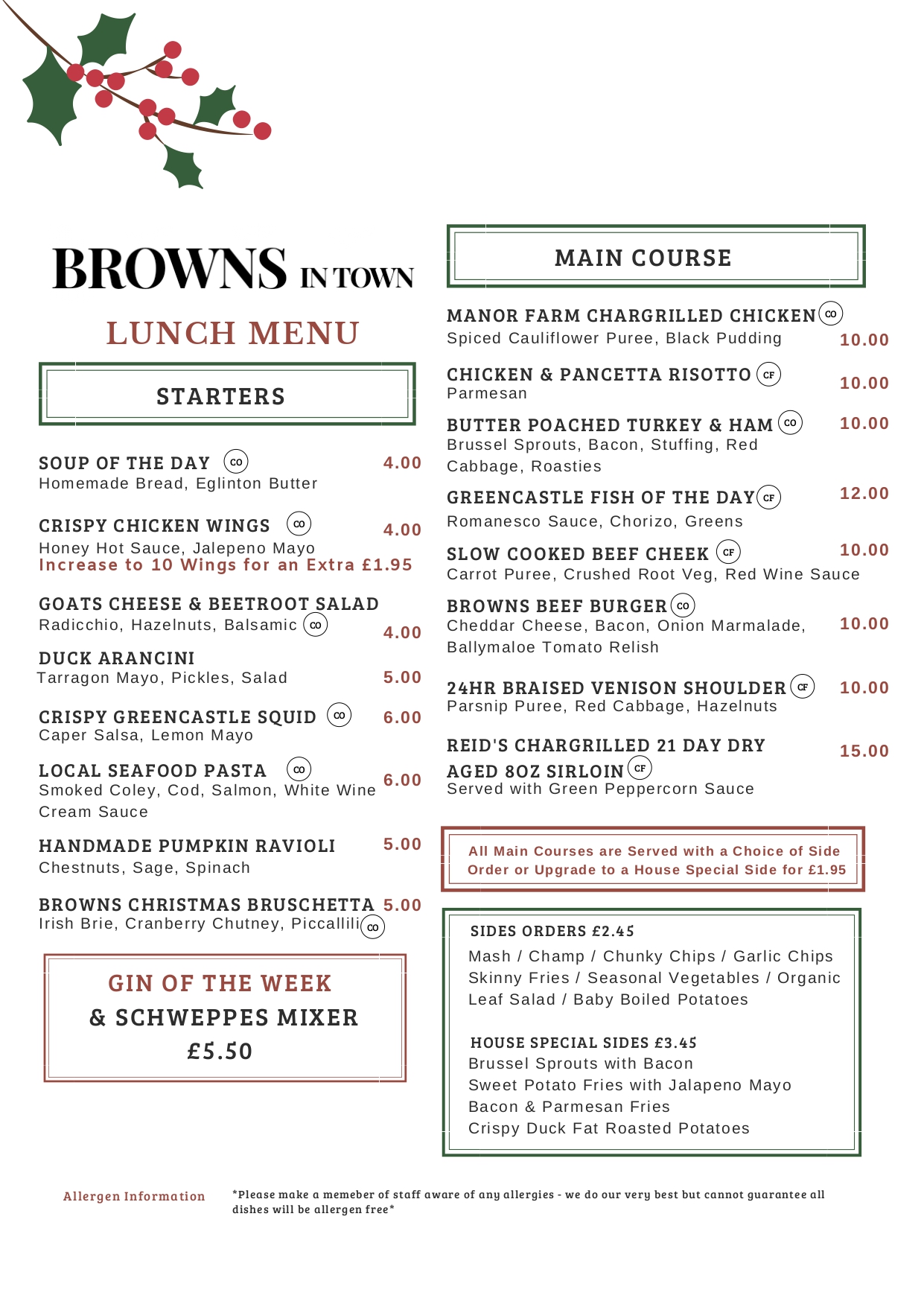 Christmas Lunch Browns in Town, Derry / Londonderry