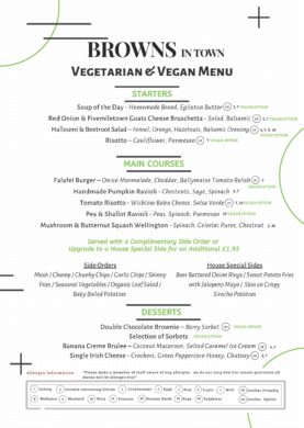Browns in Town Vegetarian-Vegan Menu Derry / Londonderry